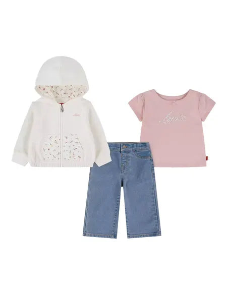 Levi's completo felpa t-shirt e jeans da bimba 1ER586-A35 panna rosa