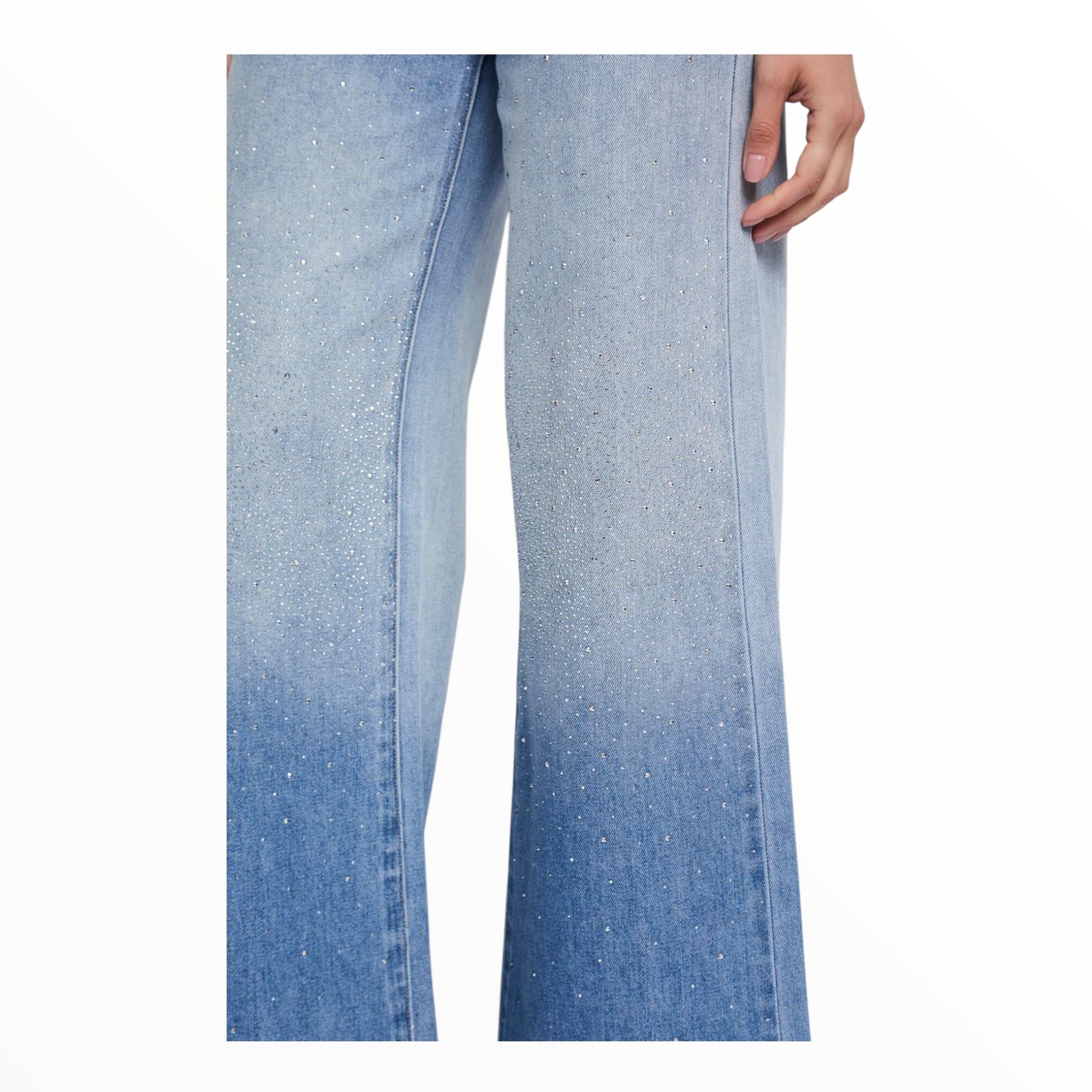 Gaudì Jeans wide leg da donna in cotone con strass 611BD26010 blu chiaro vista particolare
