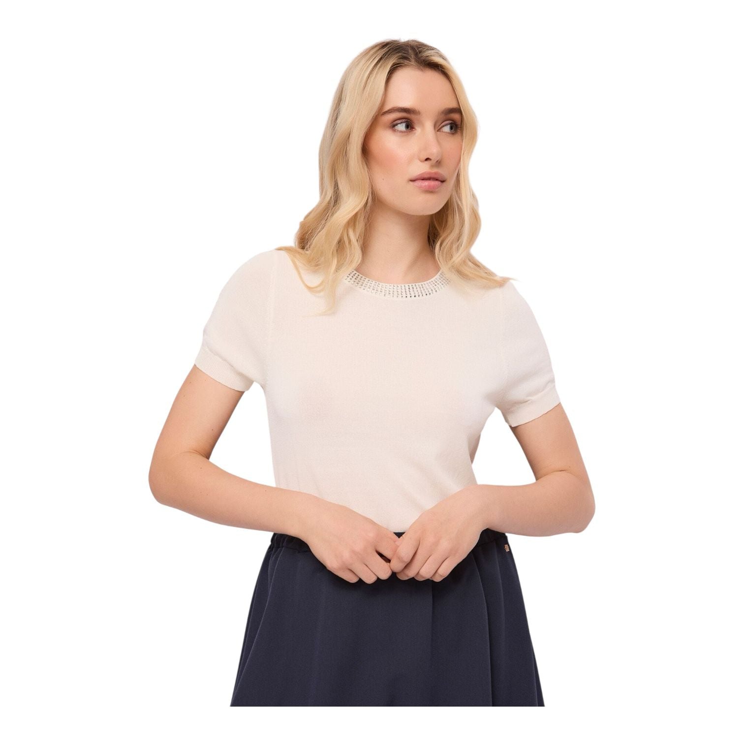 Gaudì Maglia girocollo bianca da donna con strass  611BD53036 2131 Tofu