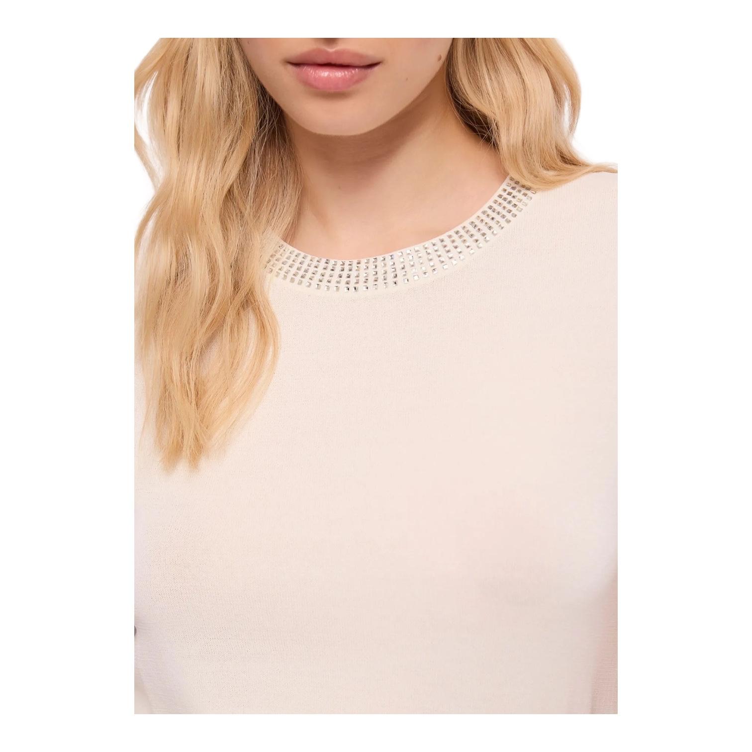 Gaudì Maglia girocollo bianca da donna con strass  611BD53036 2131 Tofu