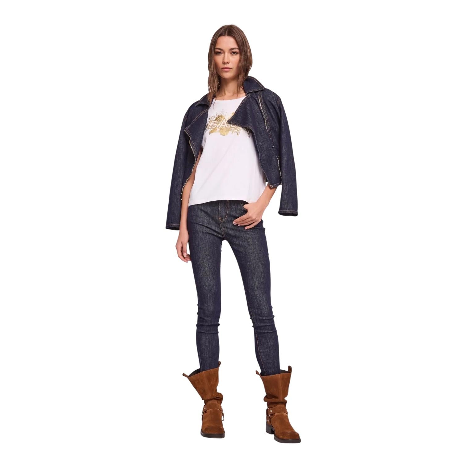 Gaudì T-shirt da donna con stampa e logo 611BD64038 2100 Bianco