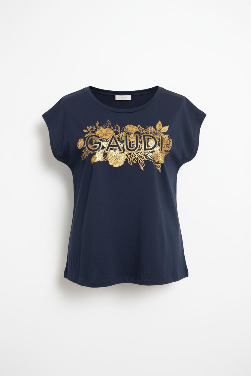 Gaudì T-shirt da donna con stampa e logo  611BD64038 2991 nero