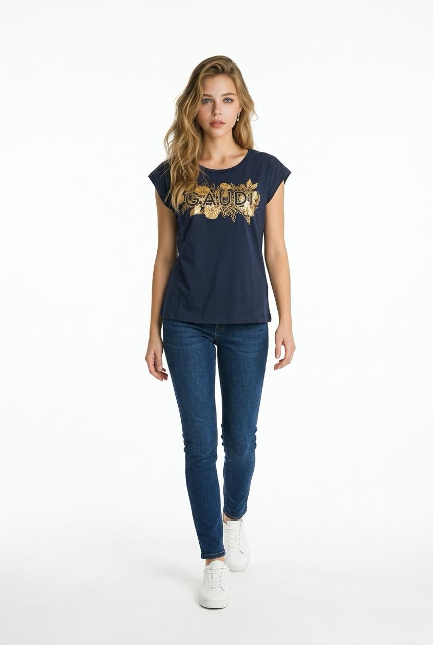 Gaudì T-shirt da donna con stampa e logo  611BD64038 2991 nero