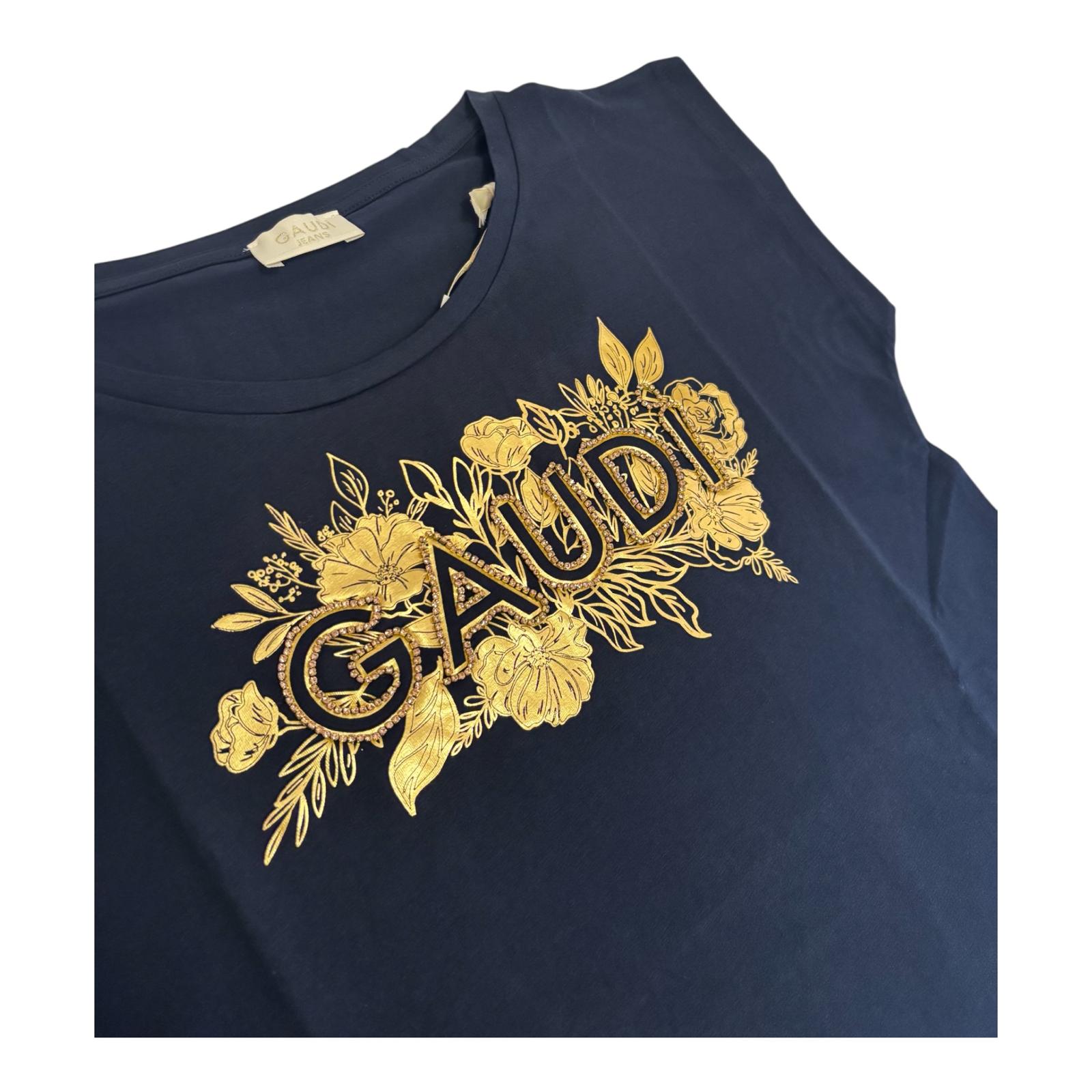Gaudì T-shirt da donna con stampa e logo  611BD64038 2991 nero