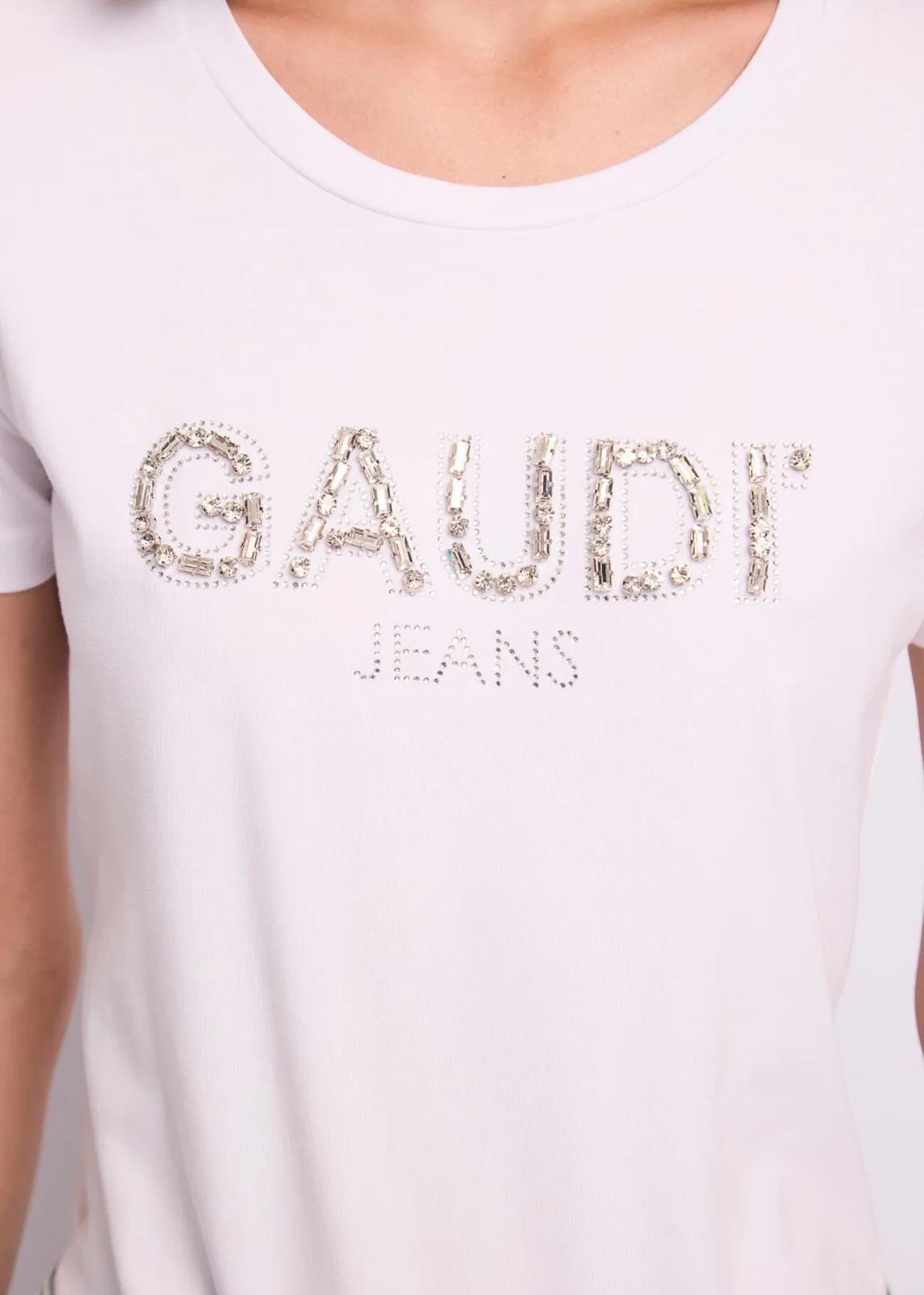 Gaudì T-shirt da donna con strass 611BD64067 2100 bianco