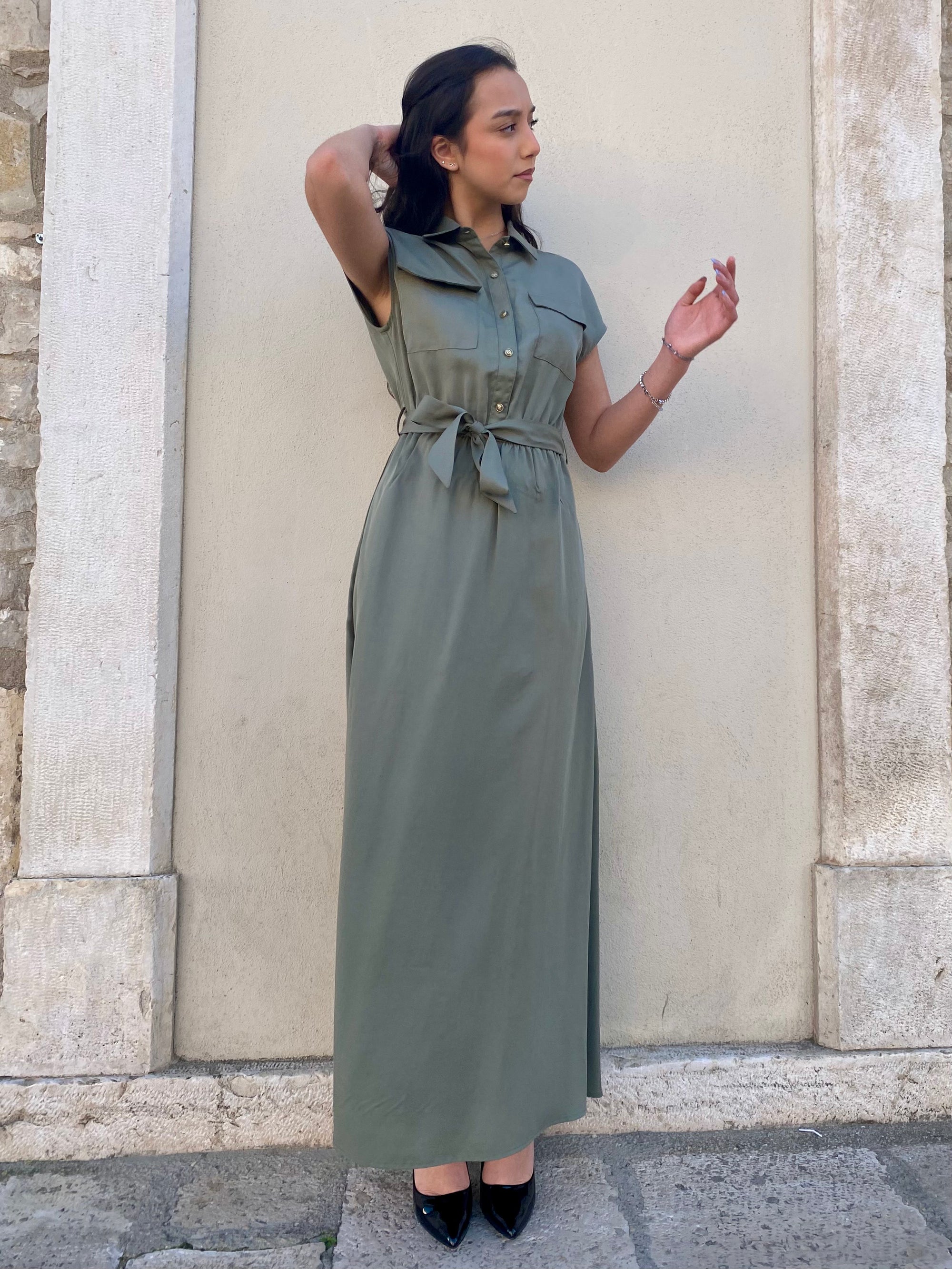 Gaudì abito lungo da donna con elastico in vita 511BD15003 2526 verde