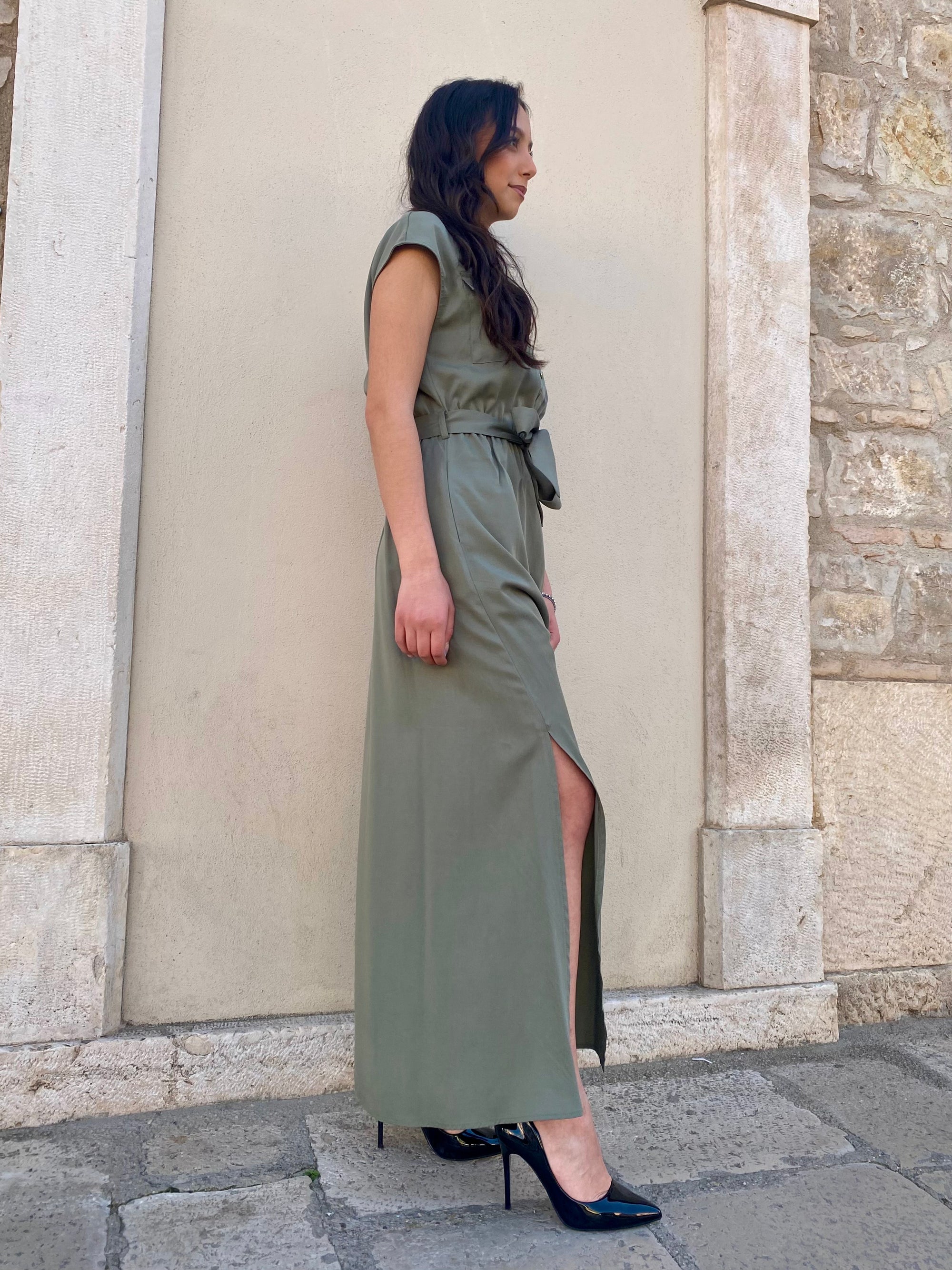 Gaudì abito lungo da donna con elastico in vita 511BD15003 2526 verde