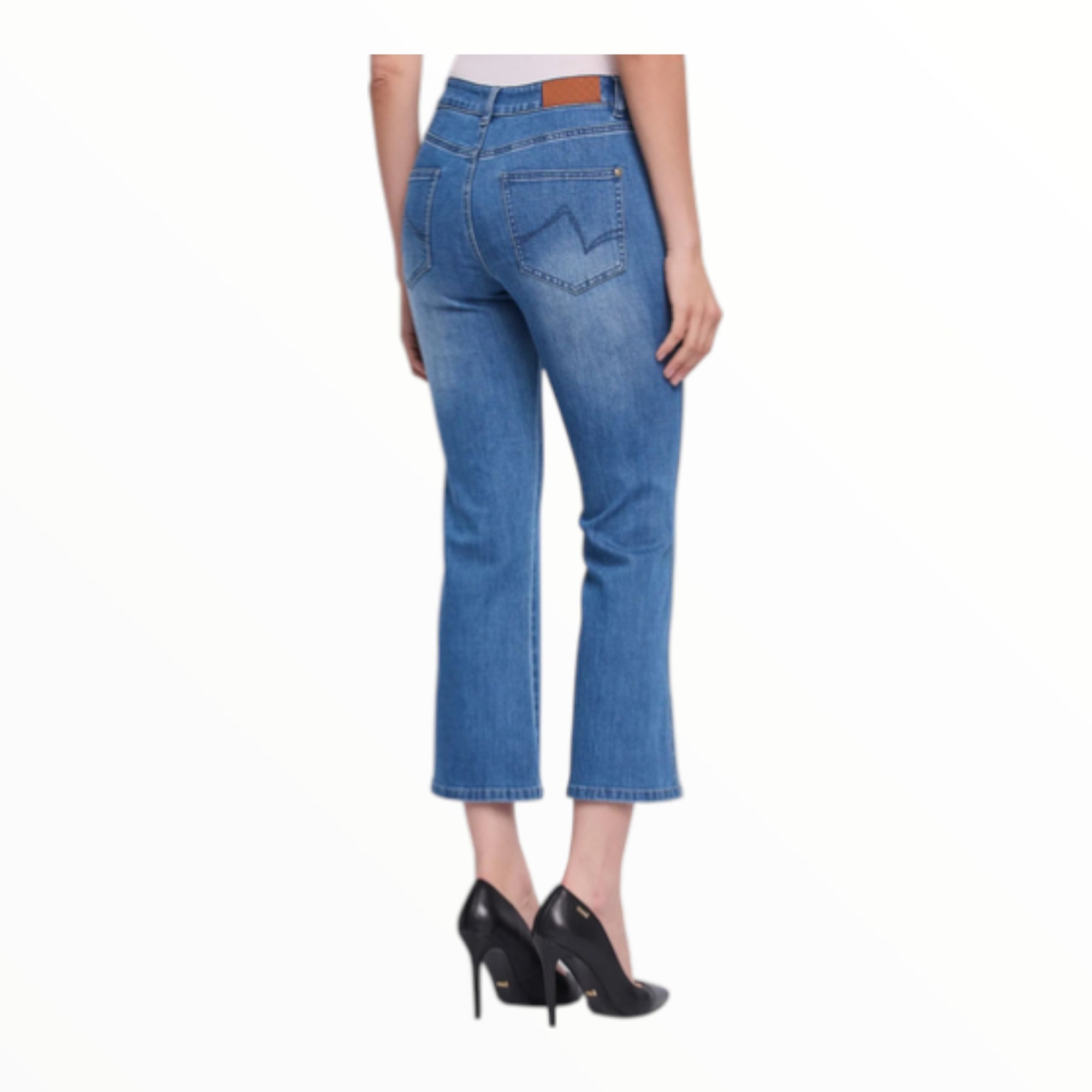 Gaudì pantalone Jeans flare cropped da donna in cotone used 611BD26014 blu chiaro vista da dietro