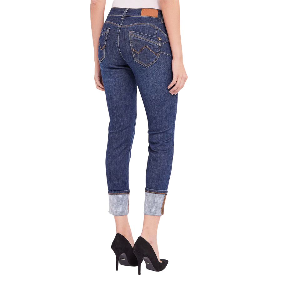 Gaudì pantalone skinny in jeans da donna con risvolto 421BD26004 blu 2