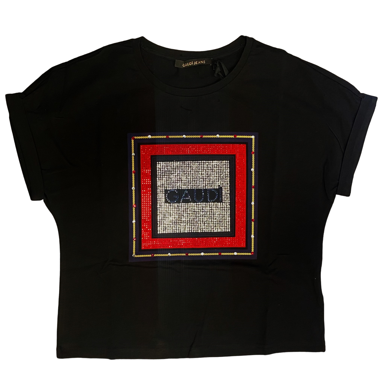 Gaudì maglietta maniche corte con stampe a strass 411BD64026 nero