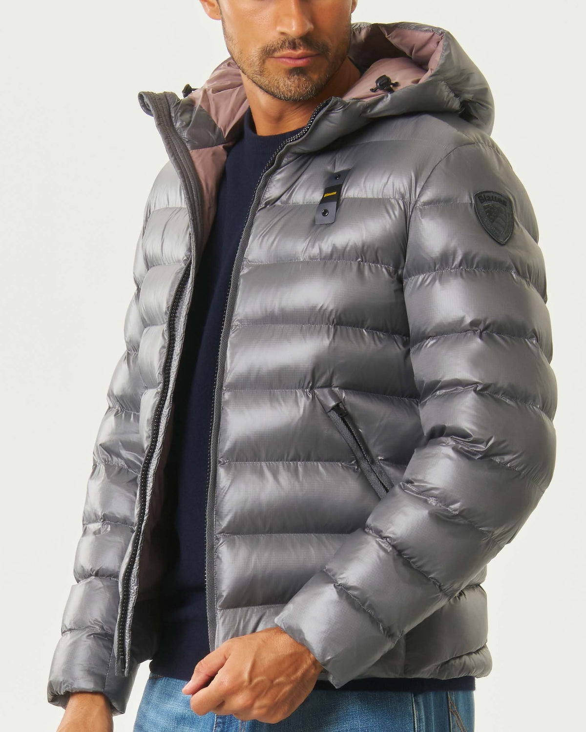 Blauer piumino corto da uomo con cappuccio Adams 26WBLUC02054-005958 920 grigio