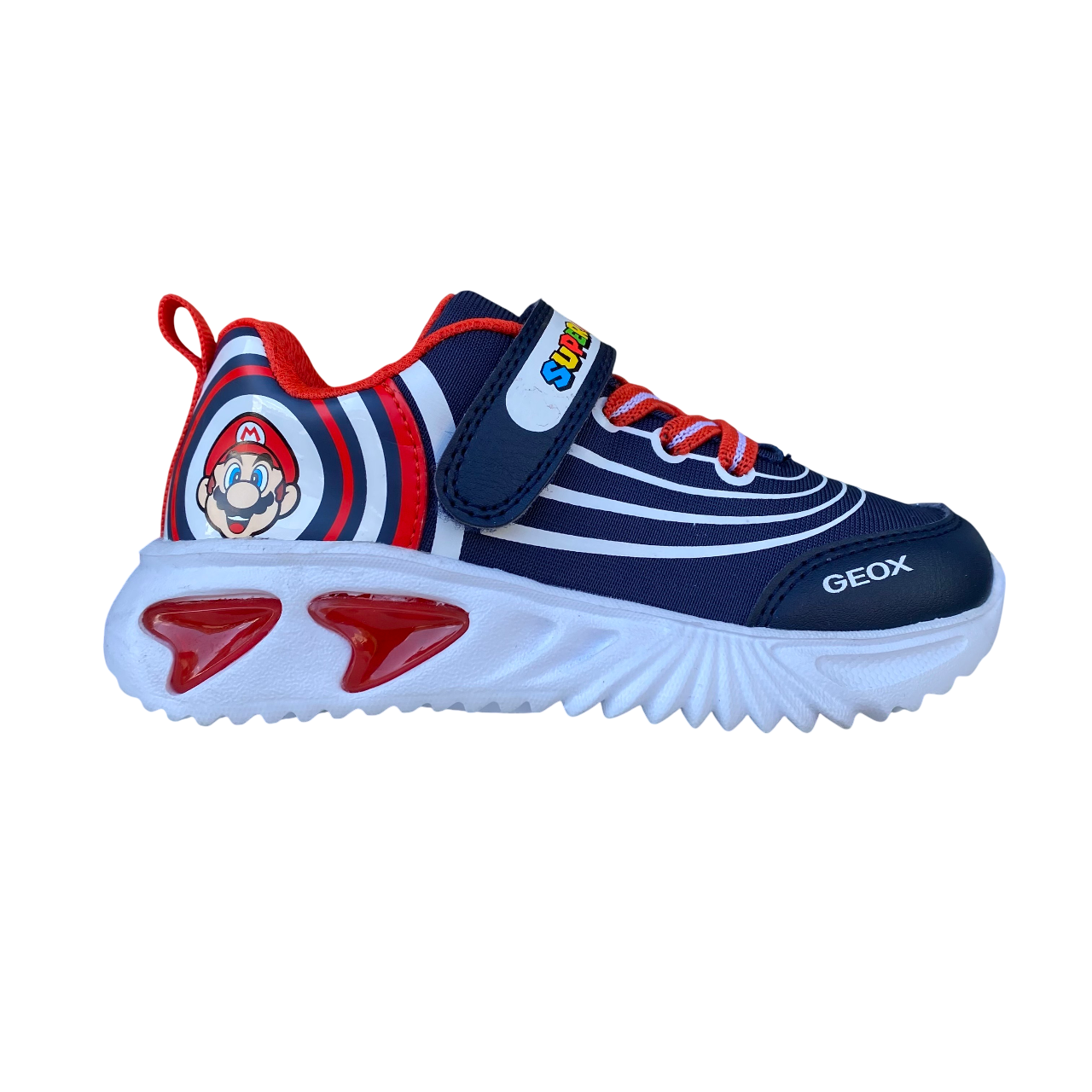 Geox scarpa da ginnastica da bambino  con laccio elastico e velcro Assister  J55DZB 02A54 C0735 blu-rosso