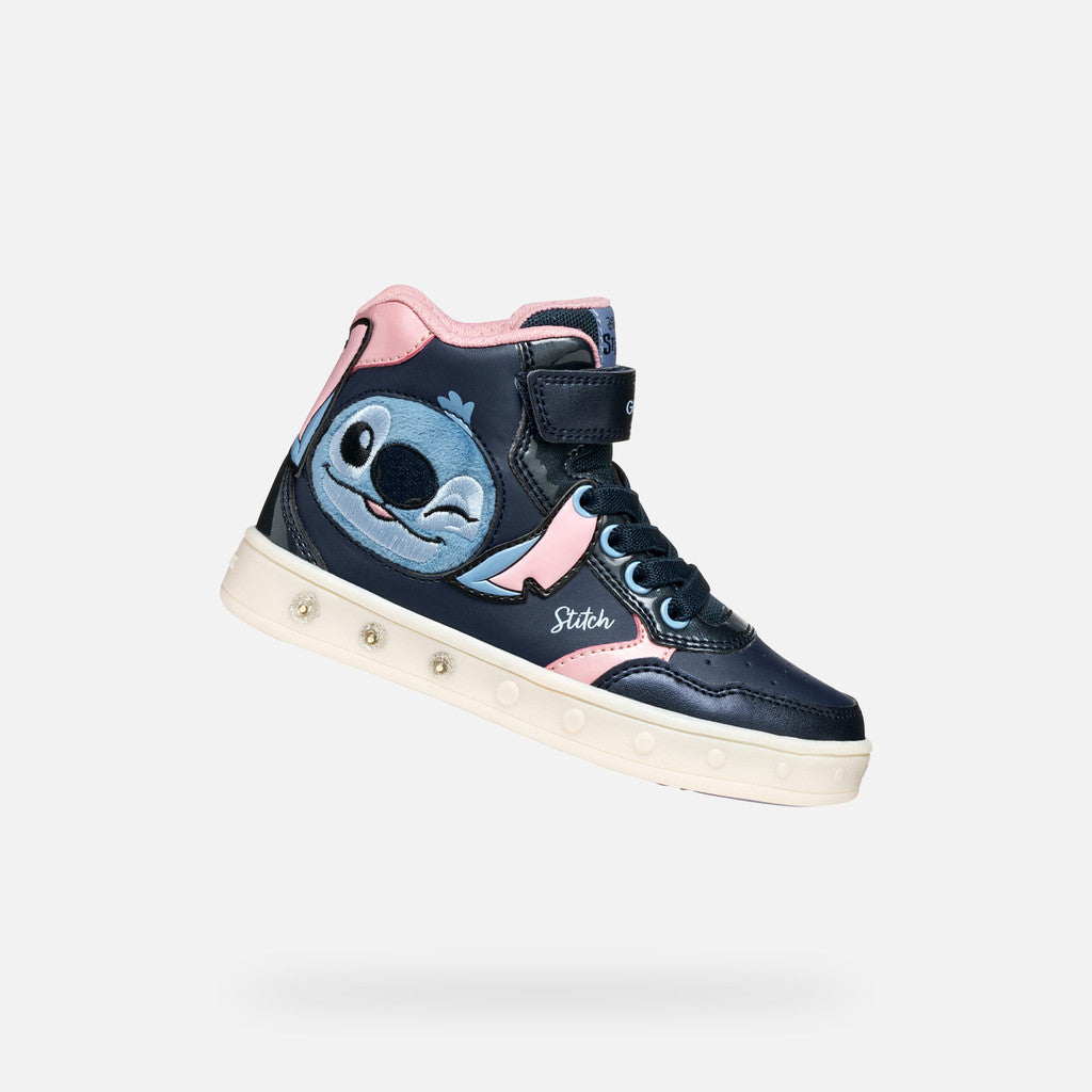 Geox scarpa tempo libero junior blu-rosa con decorazioni Stitch Disney, vista laterale