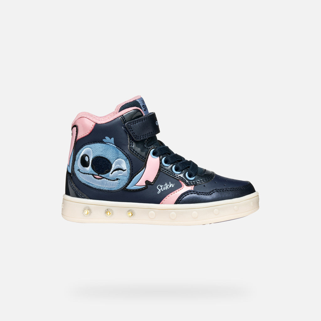 Geox sneaker bambina blu-rosa con suola luminosa, dettaglio superiore
