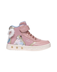 Geox scarpa sneakers alta da bambina con luci Skylin J468WG rosa chiaro-platino