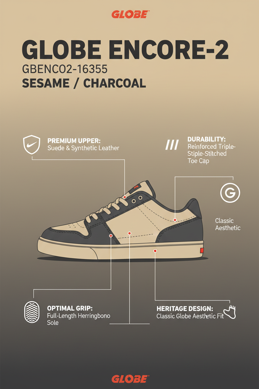 Infografica tecnica Globe Encore-2 GBENCO2-16355 - Pelle scamosciata, suola spina di pesce, puntale tripla cucitura
