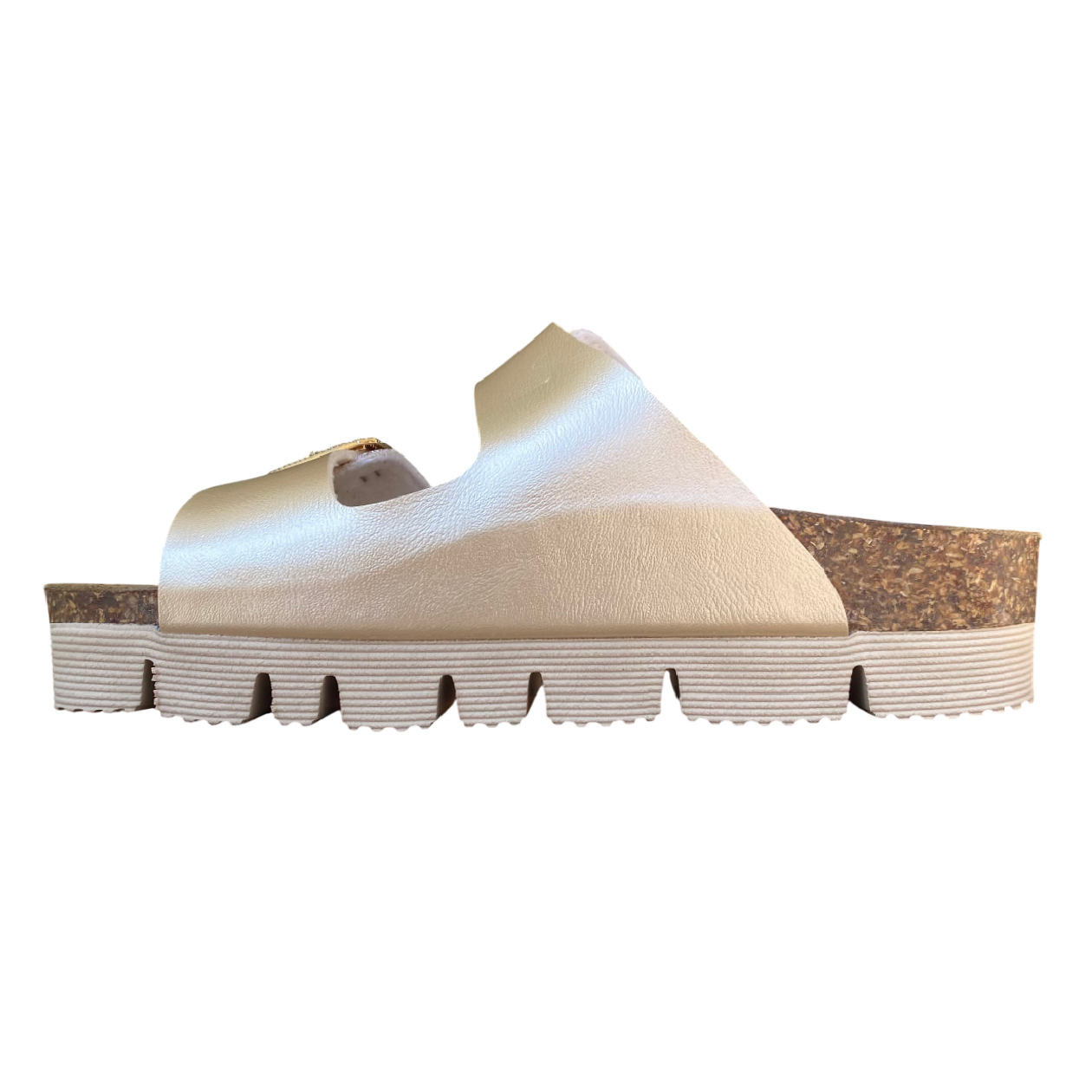 Goldstar ciabatta da donna con sottopiede in pelle 2 fasce laminata e gliettata e con fibbie glitterate GS6800QS oro