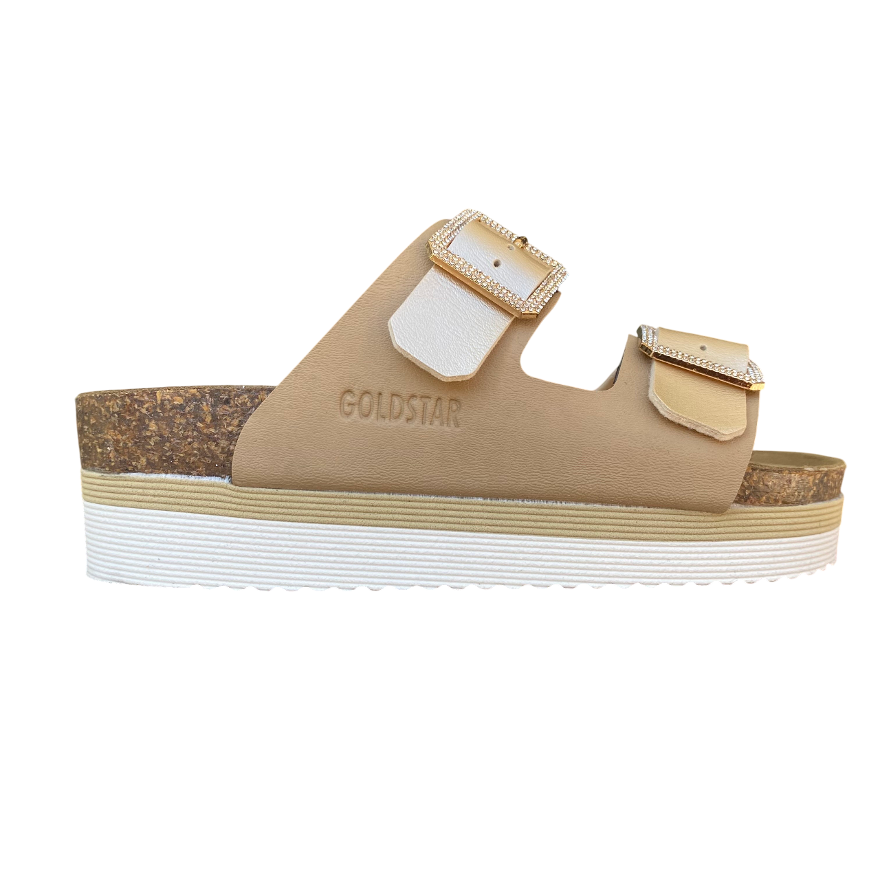 Goldstar ciabatta da donna con sottopiede in pelle a 2 fasce 1 regolabile e l'altra con applicazione GS4888M beige