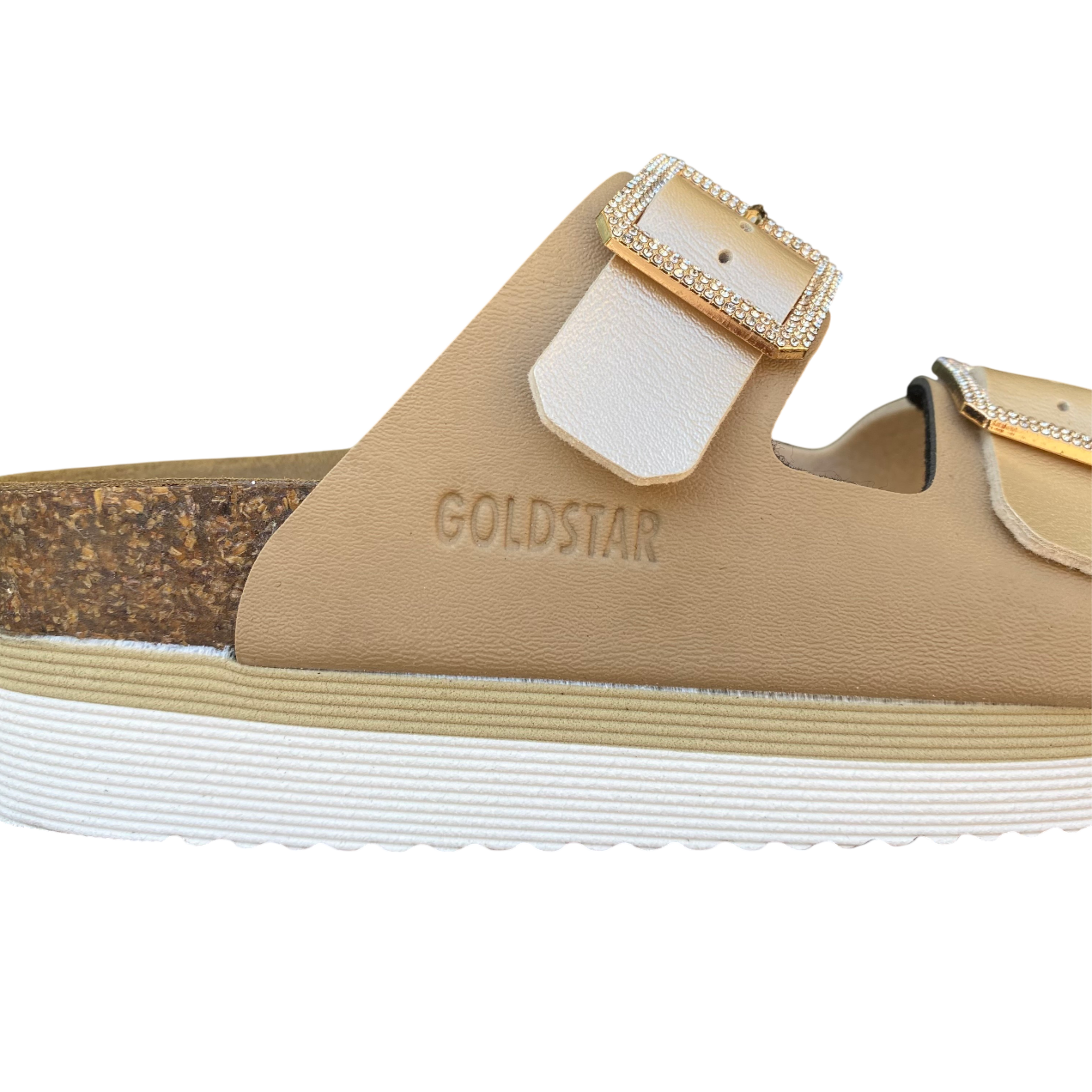 Goldstar ciabatta da donna con sottopiede in pelle a 2 fasce 1 regolabile e l'altra con applicazione GS4888M beige