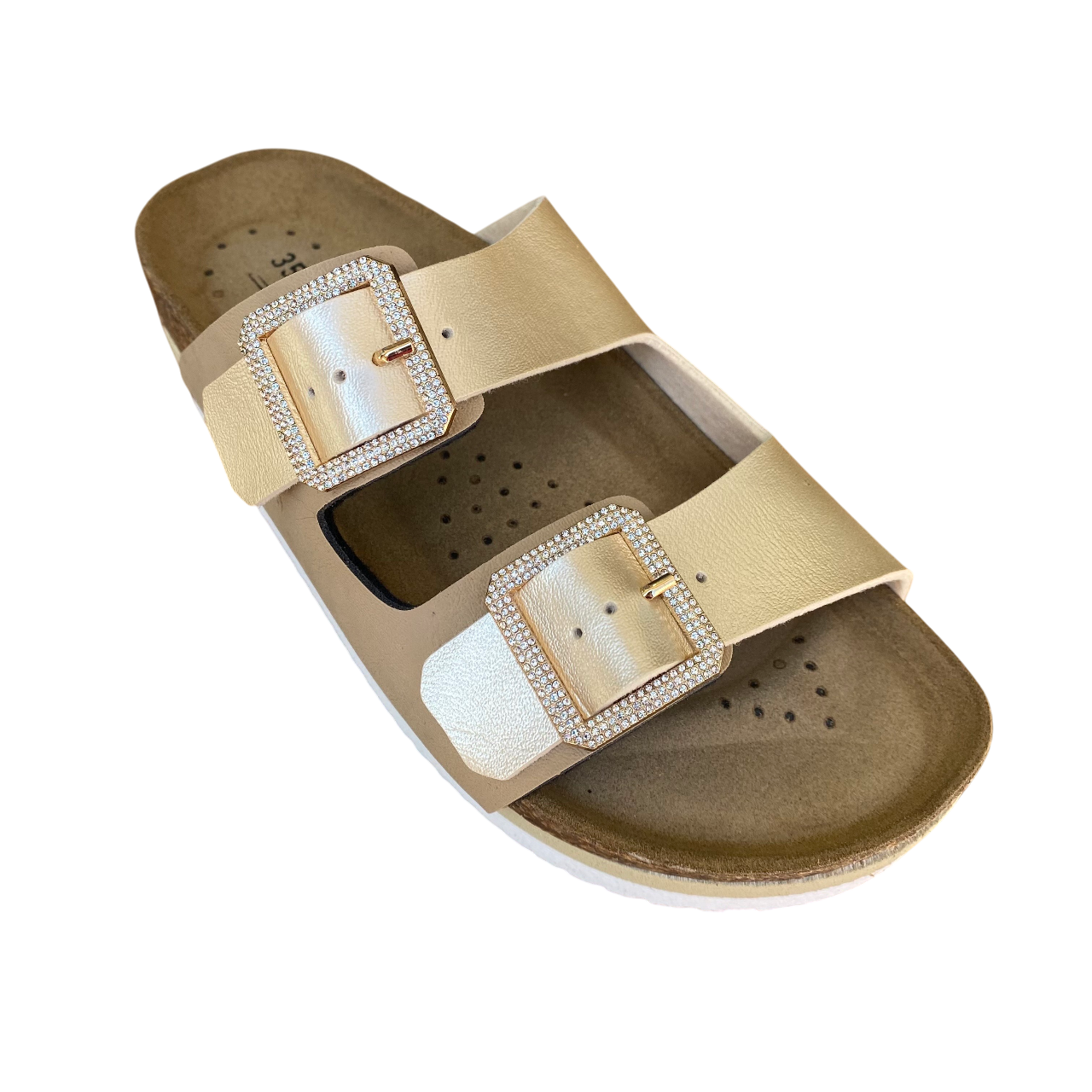 Goldstar ciabatta da donna con sottopiede in pelle a 2 fasce 1 regolabile e l'altra con applicazione GS4888M beige