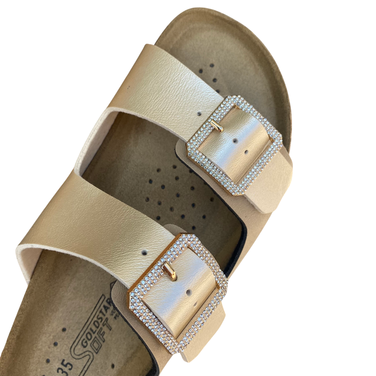 Goldstar ciabatta da donna con sottopiede in pelle a 2 fasce 1 regolabile e l'altra con applicazione GS4888M beige