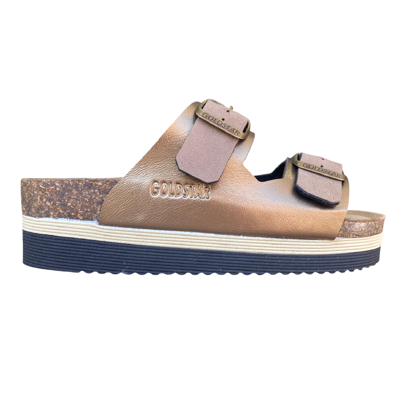 Goldstar ciabatta da donna con sottopiede in pelle a 2 fasce con fibbie GS4800V bronzo
