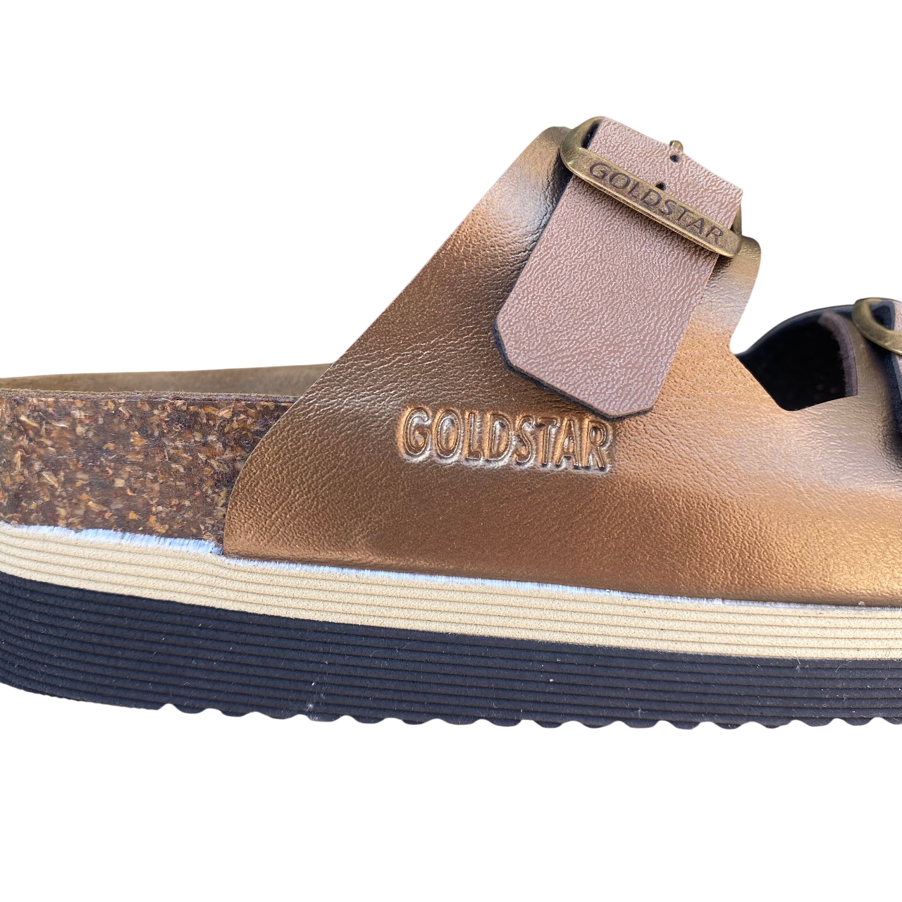 Goldstar ciabatta da donna con sottopiede in pelle a 2 fasce con fibbie GS4800V bronzo