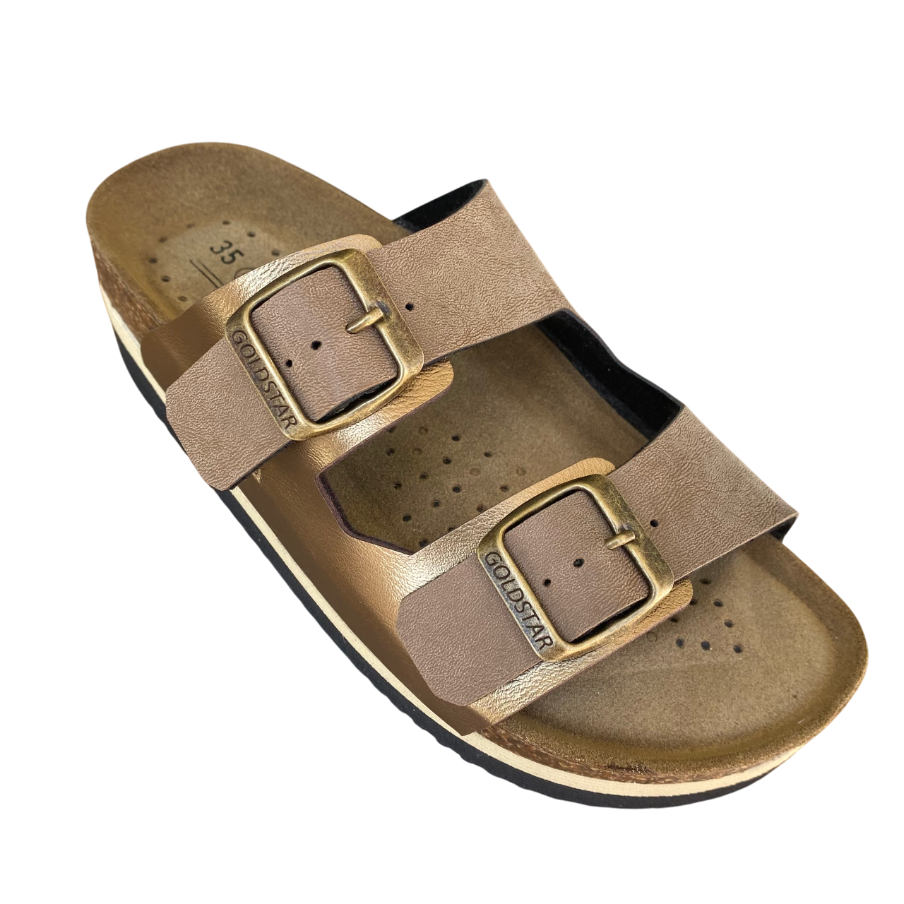 Goldstar ciabatta da donna con sottopiede in pelle a 2 fasce con fibbie GS4800V bronzo