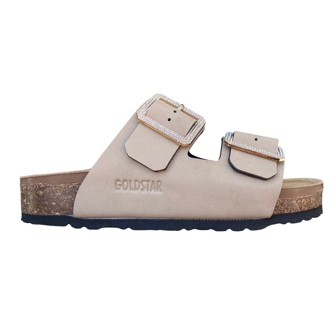 Goldstar ciabatta da donna sottopiede in pelle con 2 fibbie con strass GS31801QS sabbia