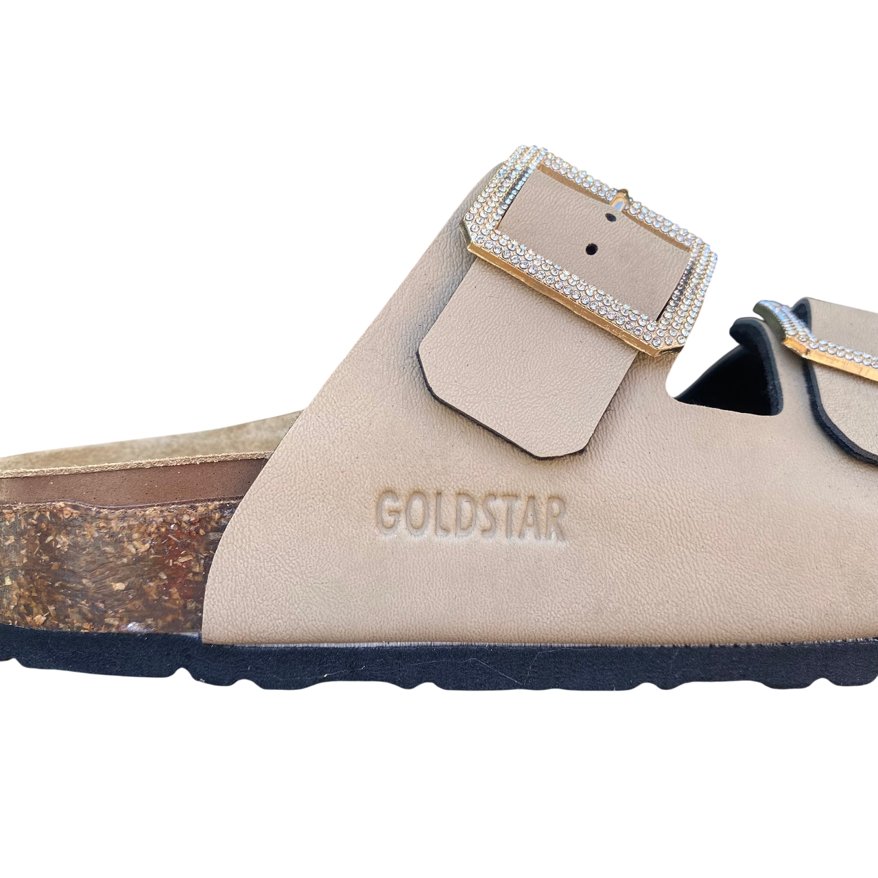 Goldstar ciabatta da donna sottopiede in pelle con 2 fibbie con strass GS31801QS sabbia