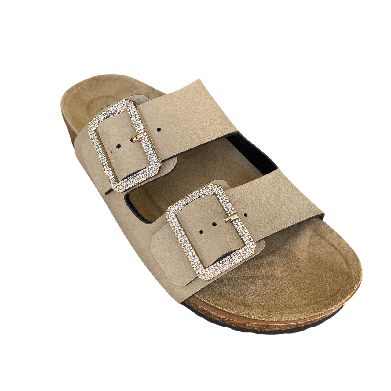 Goldstar ciabatta da donna sottopiede in pelle con 2 fibbie con strass GS31801QS sabbia