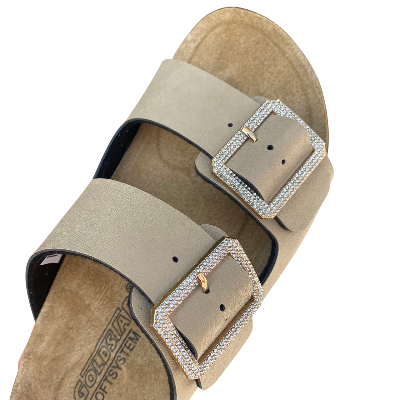 Goldstar ciabatta da donna sottopiede in pelle con 2 fibbie con strass GS31801QS sabbia