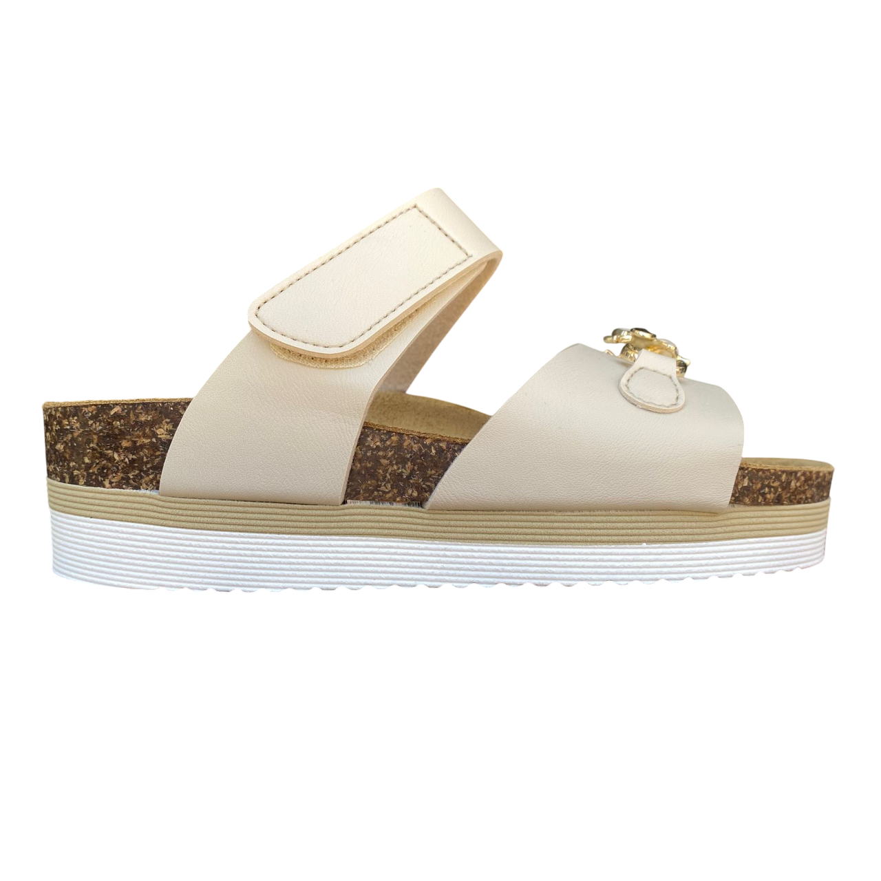 Goldstar ciabatta donna GS4888M beige vista frontale con sottopiede pelle, vista laterale esterna