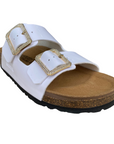 Goldstar ciabatta da donna sottopiede in pelle con 2 fibbie con strass GS31801QS bianco