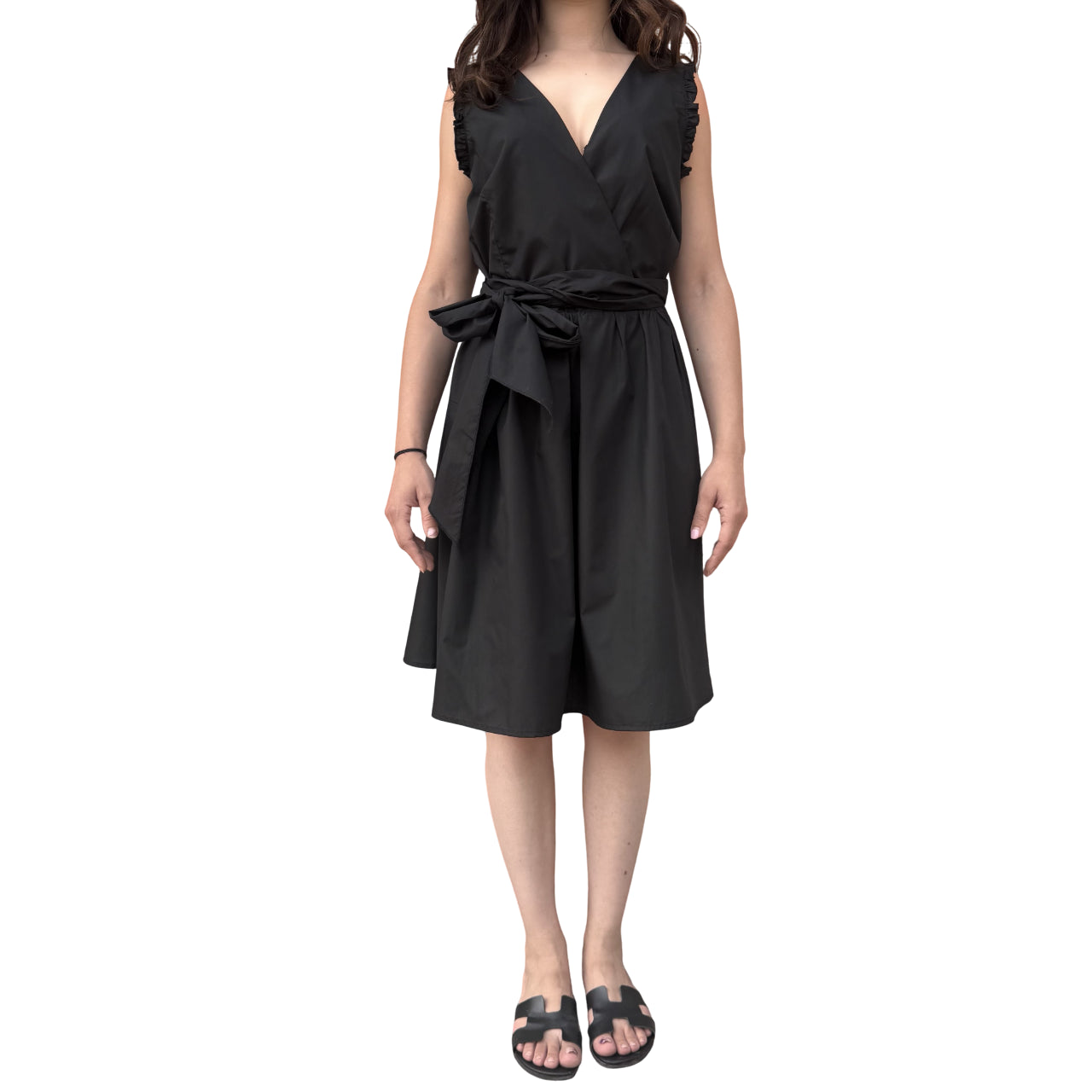 Griffai Abito corto da donna in cotone con scollo incrocio DGP6706 nero