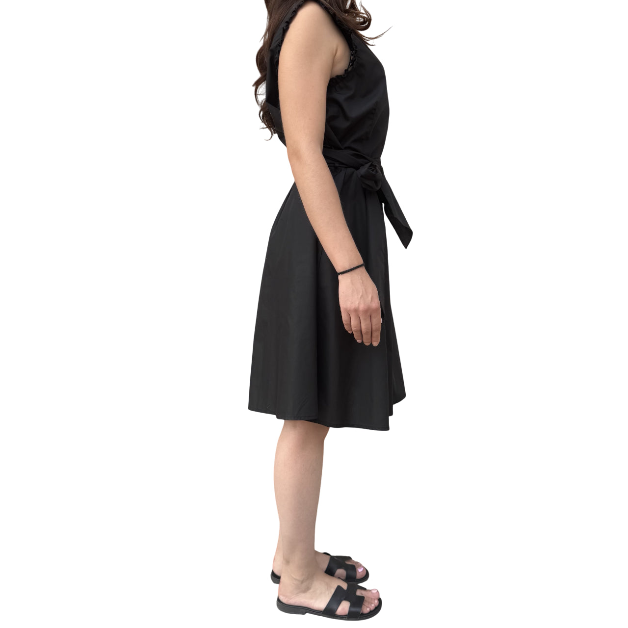 Griffai Abito corto da donna in cotone con scollo incrocio DGP6706 nero - laterale 