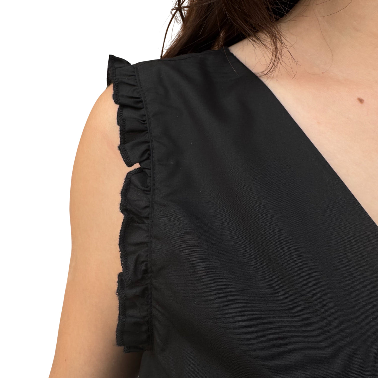 Griffai Abito corto da donna in cotone con scollo incrocio DGP6706 nero - manica