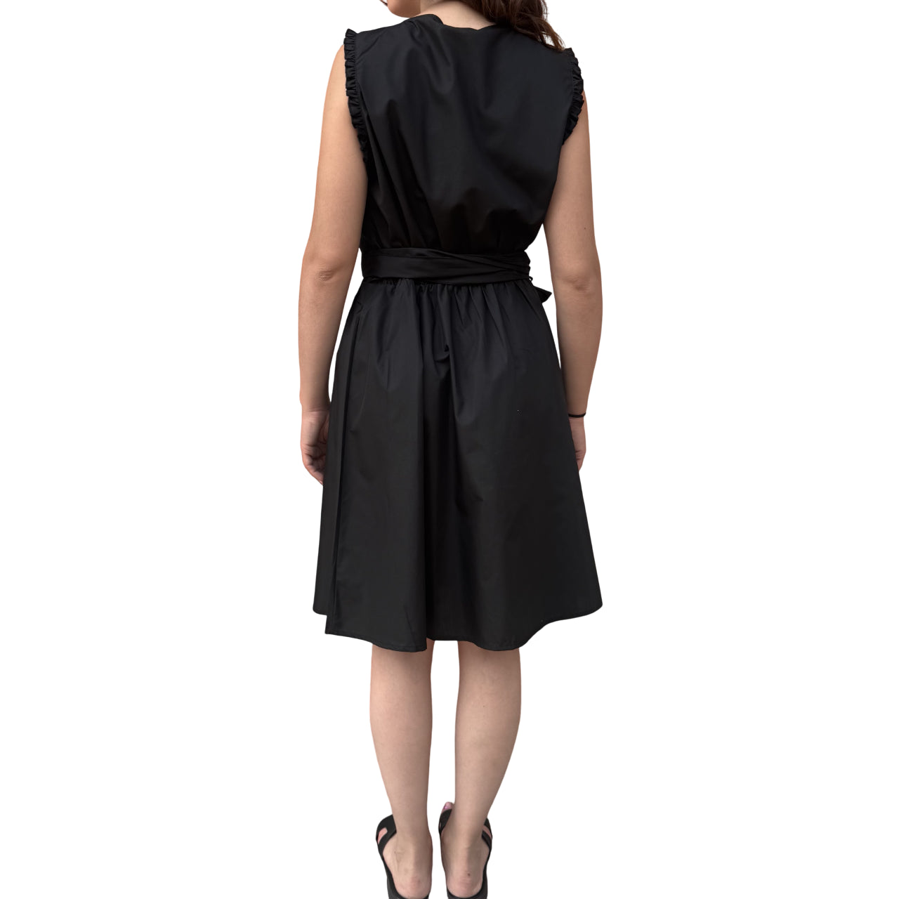 Griffai Abito corto da donna in cotone con scollo incrocio DGP6706 nero - retro 