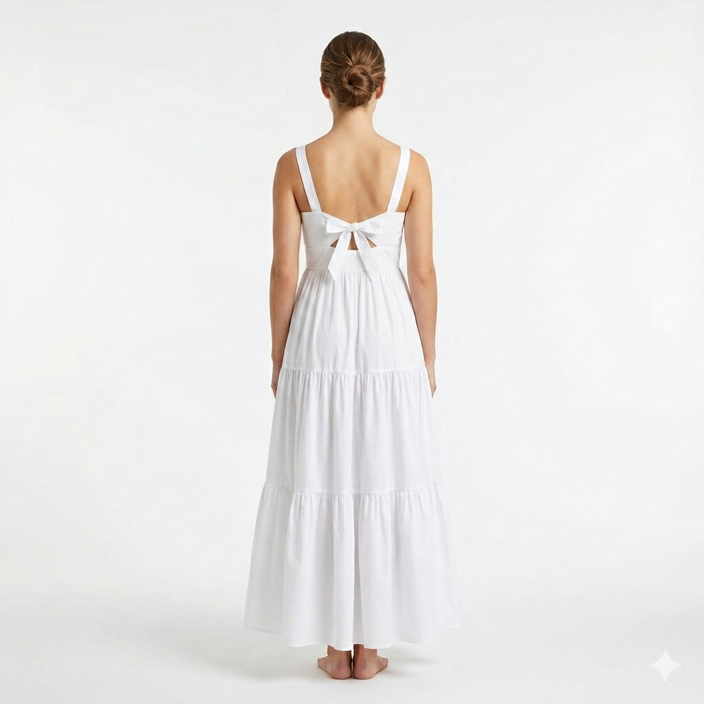 Griffai Abito lungo da donna in cotone con fiocco alla schiena DGP6695 bianco
