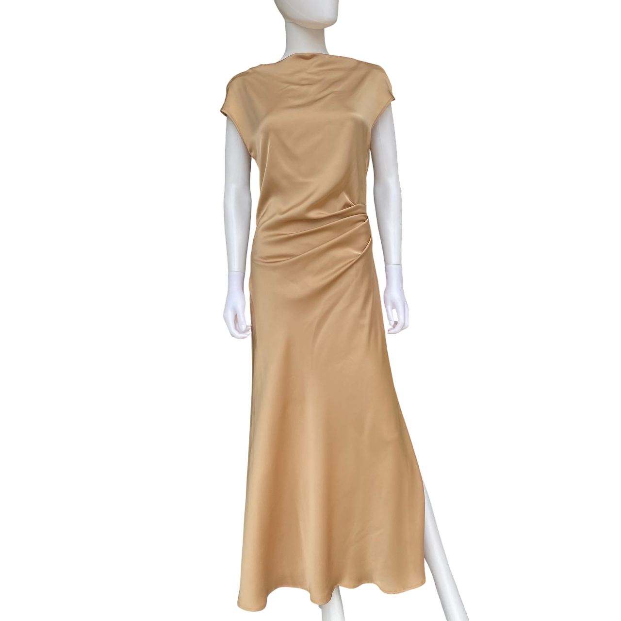Griffai Abito lungo da donna in raso con scollo a V DGP6682 bronzo_fronte