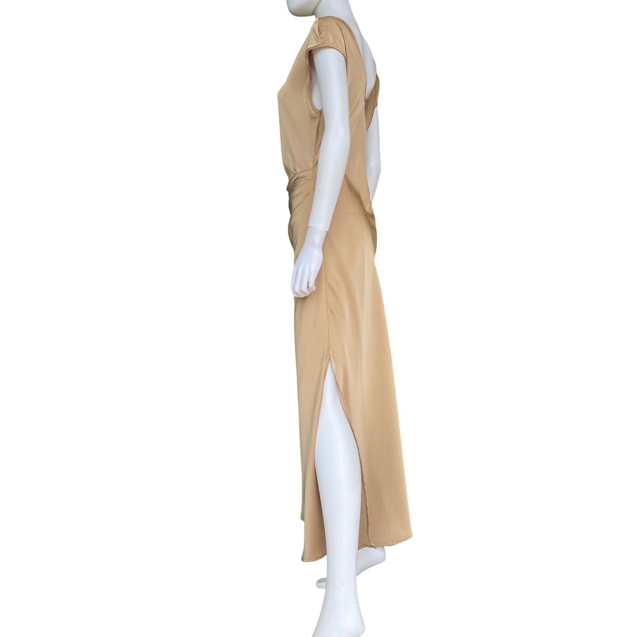 Griffai Abito lungo da donna in raso con scollo a V DGP6682 bronzo_laterale