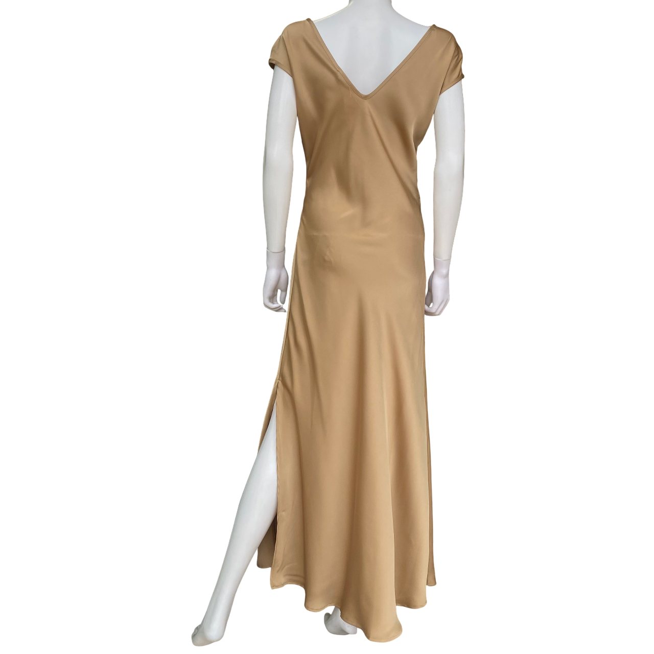 Griffai Abito lungo da donna in raso con scollo a V DGP6682 bronzo_retro