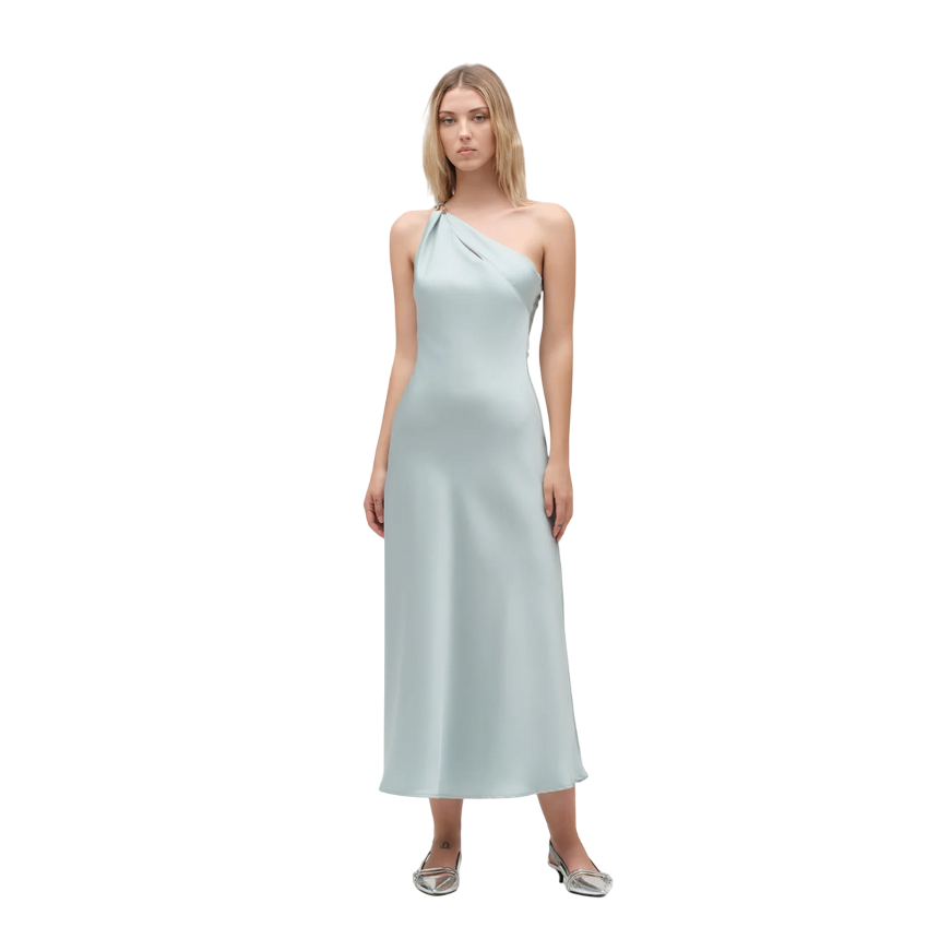 Griffai Abito lungo monospalla da donna in raso DGP6681 celeste