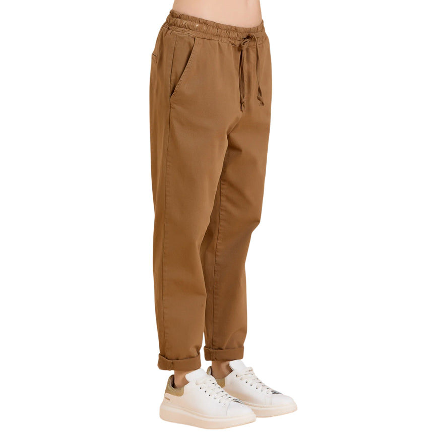 Griffai D6010: Pantalaccio in Gabardina Donna Biscotto - laterale