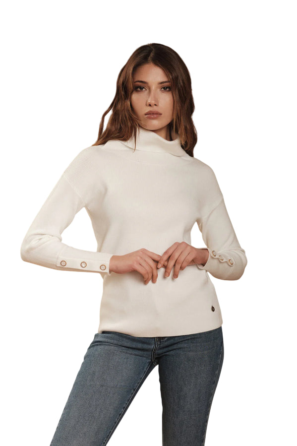 Griffai Maglia Dolcevita Ampio Bottoni - DGF4203 Panna Donna