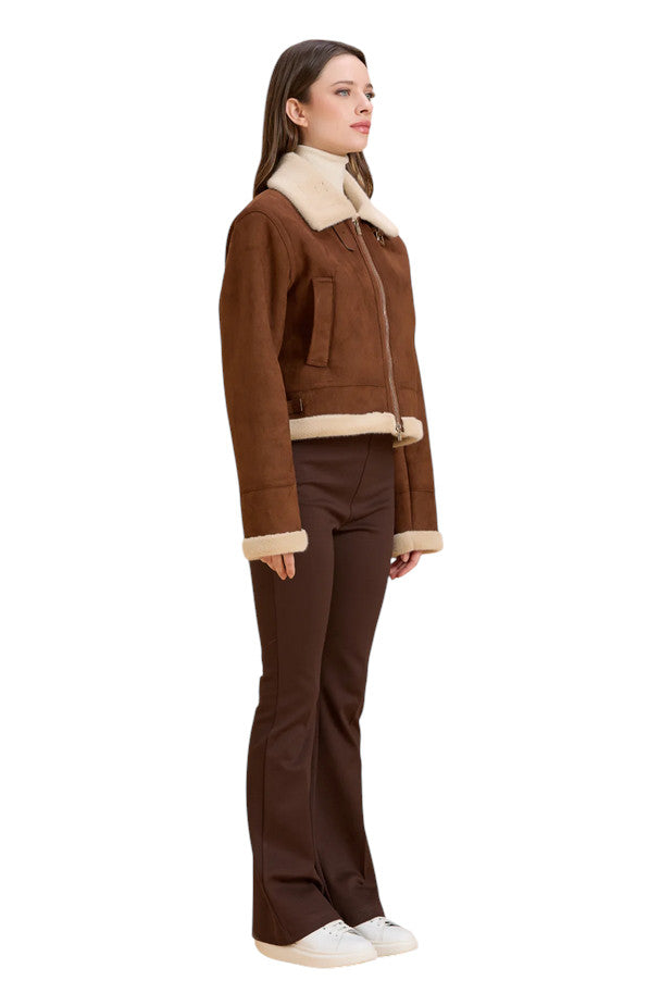 Griffai Montone Corto da Donna Bicolore con Pelliccia DFG5513 Marrone – Eleganza, Calore e Stile Esclusivo laterale