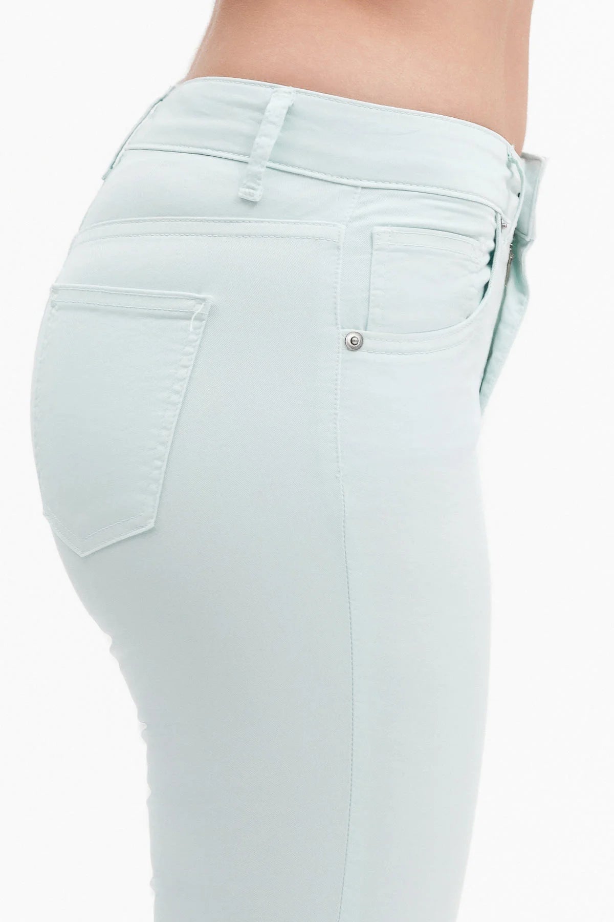 Griffai PANTALONE da donna A TROMBETTA SFILACCIATO in GABARDINA – DGP7911 bianco laterale