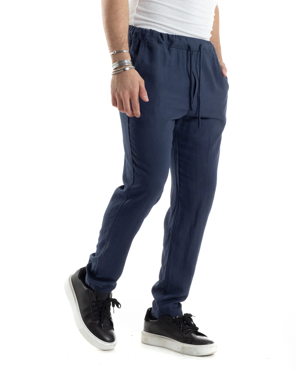 Griffai Pantalone Casual Lino Uomo Blu - UGP4559