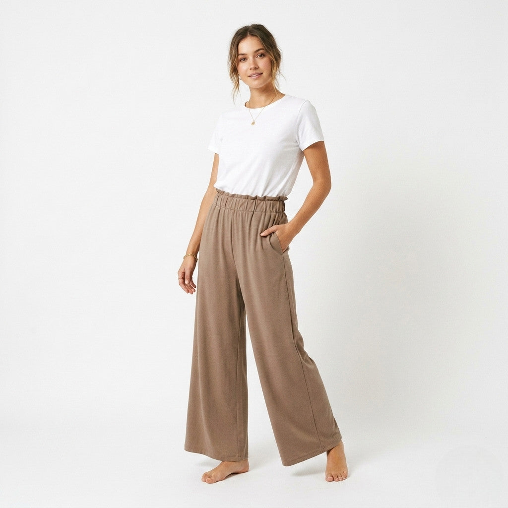 Griffai Pantalone Largo Donna Filo di Scozia Fango - DGP8062