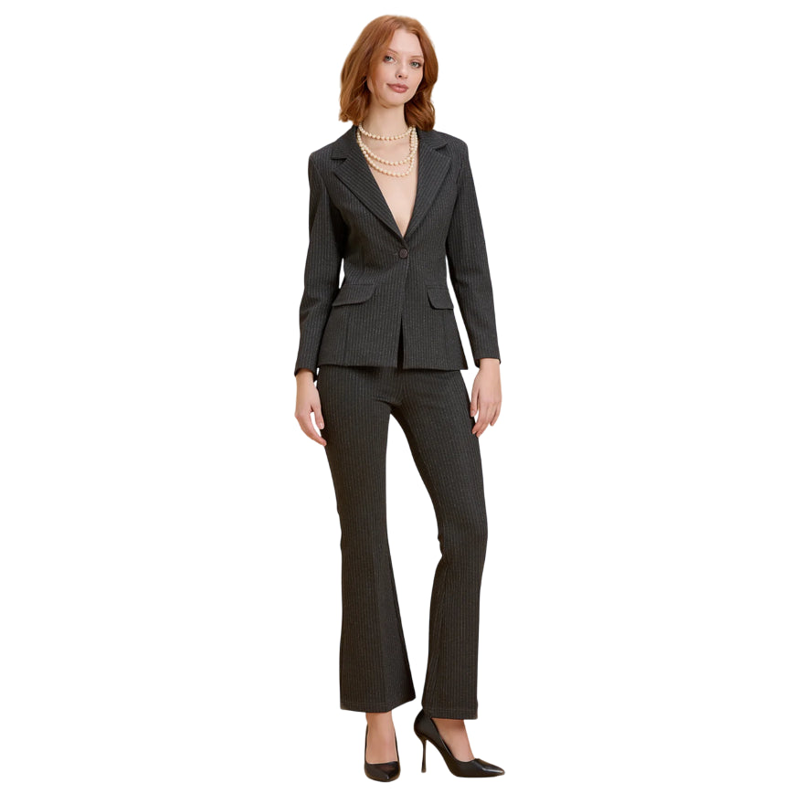 Griffai Pantalone donna a zampa Gessato Baby Lurex DGF5952 Grigio Scuro